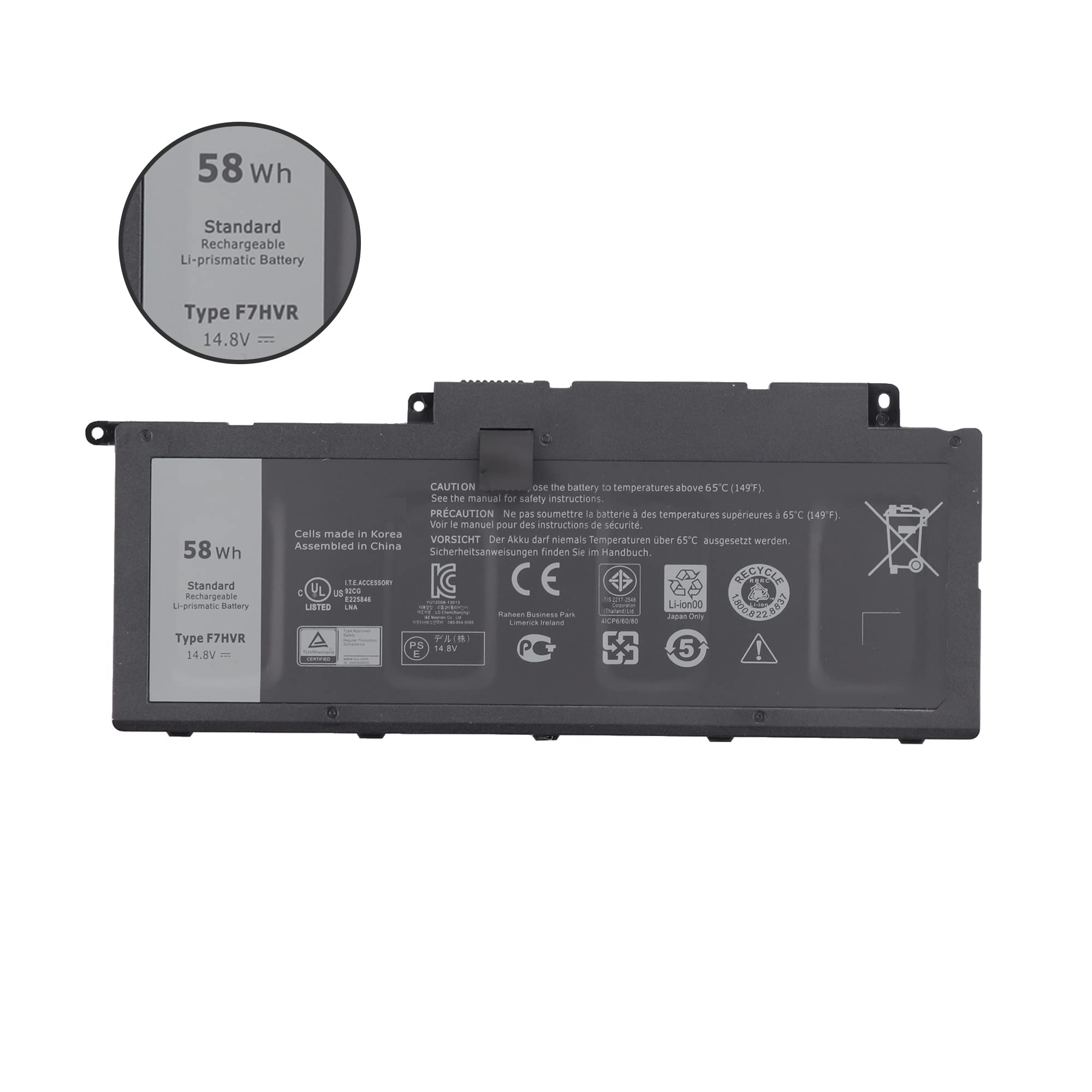7XINbox 14.8V 58WH F7HVR Y1FGD Replacement Laptop Battery for Dell